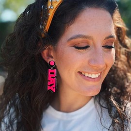 Game Day Earrings For Women, Acrylic Football/Rugby/Baseball/Basketball/Volleyball Team Sports Spirits Cheer Fan Gifts Accessories Long Dangle Jewelry (Black+Rose Red)
