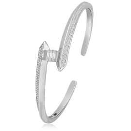 Aheli Silver Plated Cubic Zirconia Studded Fancy Kada Bracelet Jewellery Gift for Women