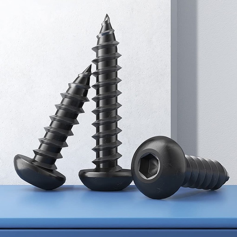 FEEIMOL Round Head Self Tapping Screws Wood Screws Black Hex