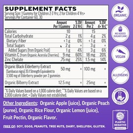 Llama Naturals Elderberry Gummies for Kids, Vegan, Organic Immune Support Supplement with Vitamin C and Zinc, Toddler Real Fruit Gummy Vitamins for Im