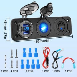 PD 30 W USB C Socket 12 V QC 3.0 USB Socket 12 V USB Socket 3 in 1 Waterproof with On/Off Rocker Switch and LED Voltmeter for Motorcycle Boat Caravan Truck
