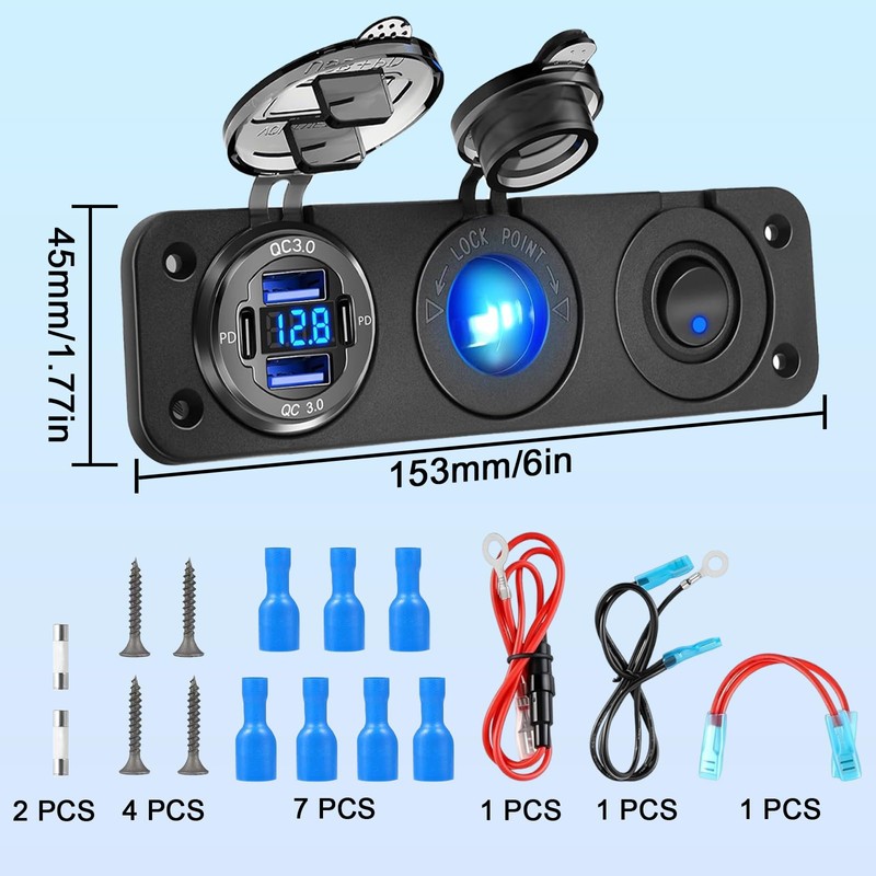 PD 30 W USB C Socket 12 V QC 3.0