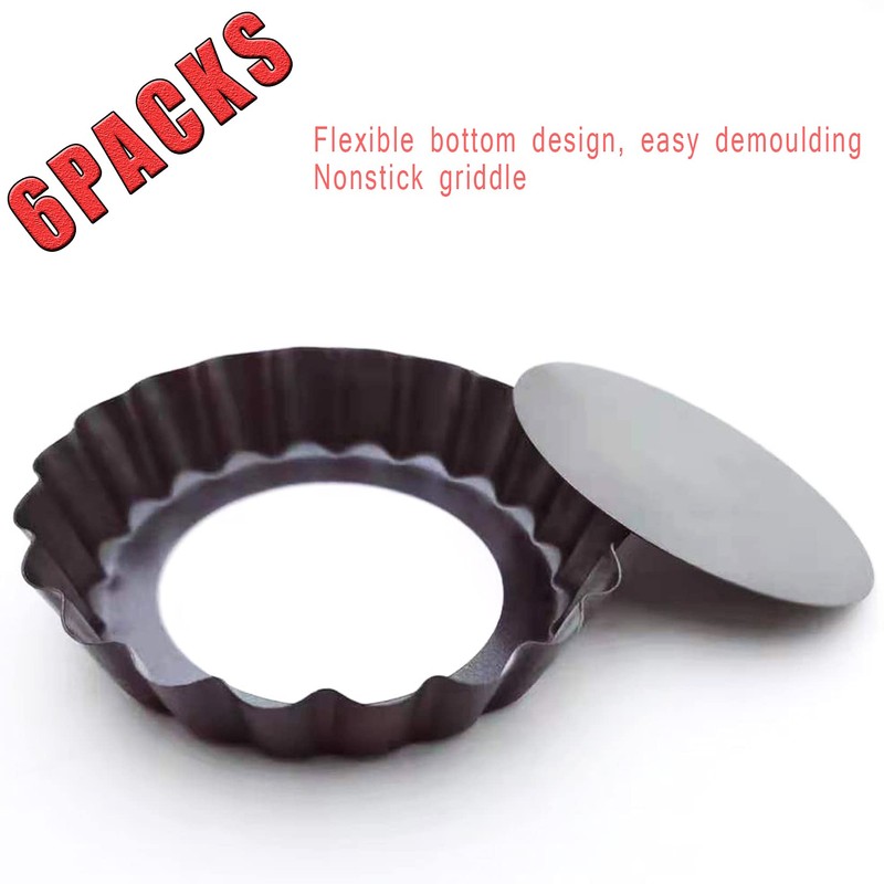 6 Pack Mini Tart Pans, Commercial Grade Non Stick Removable