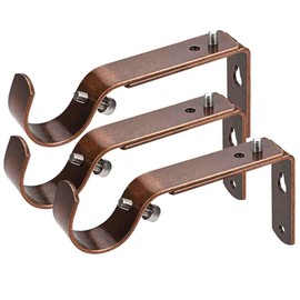 JushengXMX Curtain Rod Bracket Set of 3, 1-1/8 Inch, Coffee Plated, Metal, Wall Mount