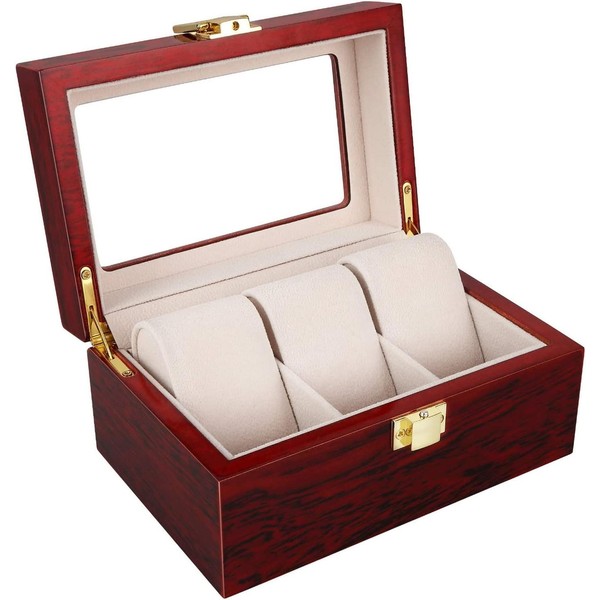 Uten 3 Grids Watch Box Storage Case Organizer Jewellery Display Wooden for Men Women