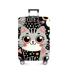 ANNA QUEEN Cute Cat Luggage Cover, Kawaii Cartoon Kitty Suitcase Protector with Colorful Polka Dot Design, Stretchable, Washable Travel Cover for 18-32 Inch Luggage