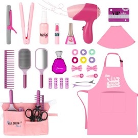 Beauty Salon Set Pretend Play Stylist Hair Cutting Kit Toys - Color: Default
