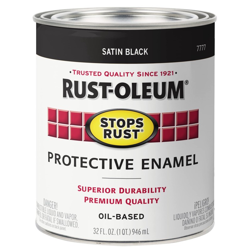 Rust-Oleum 7777502-2PK Stops Rust Brush On Paint, Quart, Satin Black,