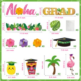 BeYumi 79Pcs Hawaiian Luau Graduation Bulletin Board Set Hawaii Congrats Grad 2023 Cutouts Trim Borders Tropical Flamingo Pineapple Green Leaves Flower Classroom School Chalkboard Wall Decoration