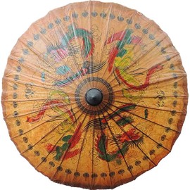 Bestage 33.5" Women's Mens Rainproof Handmade Oil Chinese Paper Umbrella Dragon and Phoenix Hand Painted Waterproof Paper Parasol for Parties Photography Costumes Decoration and Other Events