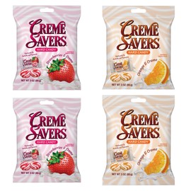 Creme Savers Strawberries and Creme and Orange and Creme Hard Candy | The Taste of Fresh Strawberries and Fresh Orange Swirled in Rich Cream Creme Savers Orange and Creme Hard Candy | The Original Classic Creme Savers Brought To You By Iconic Candy | 3oz Pack of Four (Two Strawberry and Two Orange)