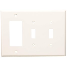 Leviton PJ226-W 3-Gang 2-Toggle 1-Decora/GFCI Combination Wallplate, Midway Size, White, 10-Pack