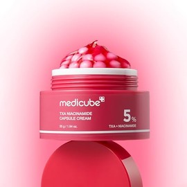 MEDICUBE TXA Niacinamide Capsule Cream, Crema Facial Coreana con Niacinamida 5%, Ácido Tranexámico, Alfa-Arbutina y Glutatión, Luminosidad y Tono Uniforme, 55 g