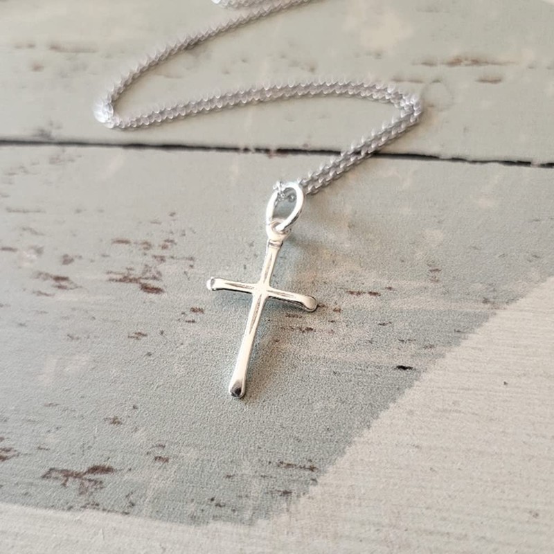 Sterling Silver Dainty Tiny Cross Charm Necklace, 18"