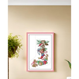 CaptainCrafts Cross Stitch Kits Stamped Cross Stitch Christmas Stocking Printed Fabrics DIY Art Embroidery Kits for Adults (Preprint 11CT, Squirrels and Rabbits)