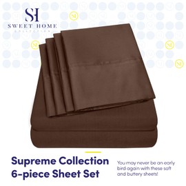 Full Size Bed Sheets - 6 Piece 1500 Supreme Collection Fine Brushed Microfiber Deep Pocket Full Sheet Set Bedding - 2 Extra Pillow Cases, Great Value, Full, Brown