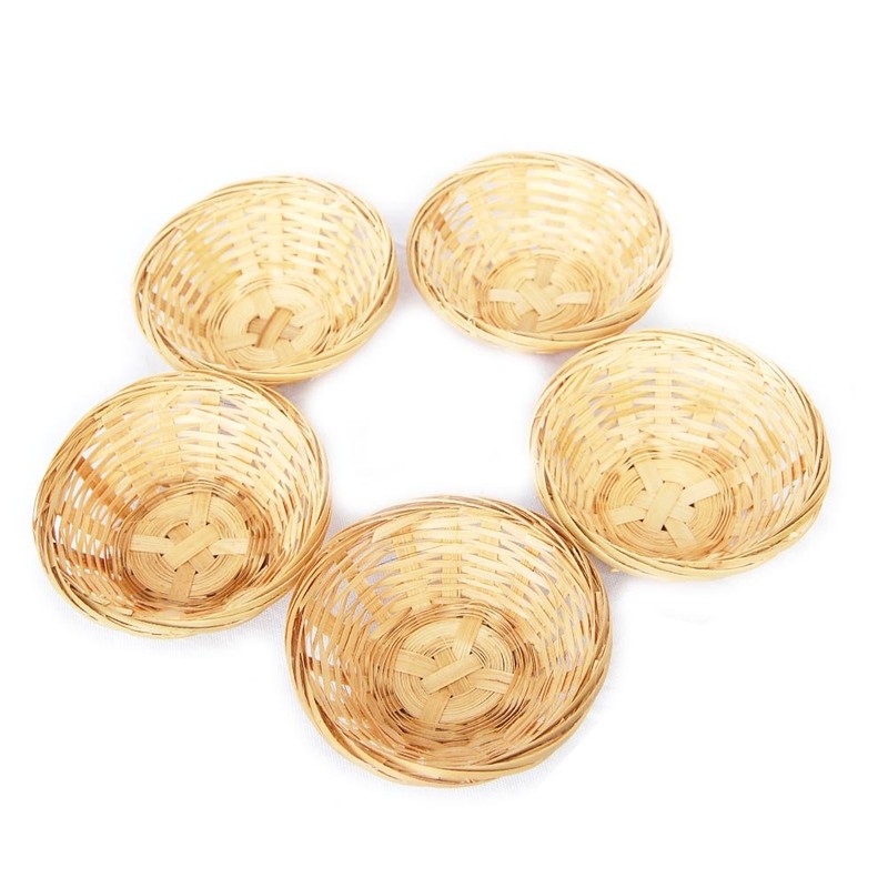 Lashuma Set of 5 Bamboo Baskets, Braided Decorative Basket, Round,
