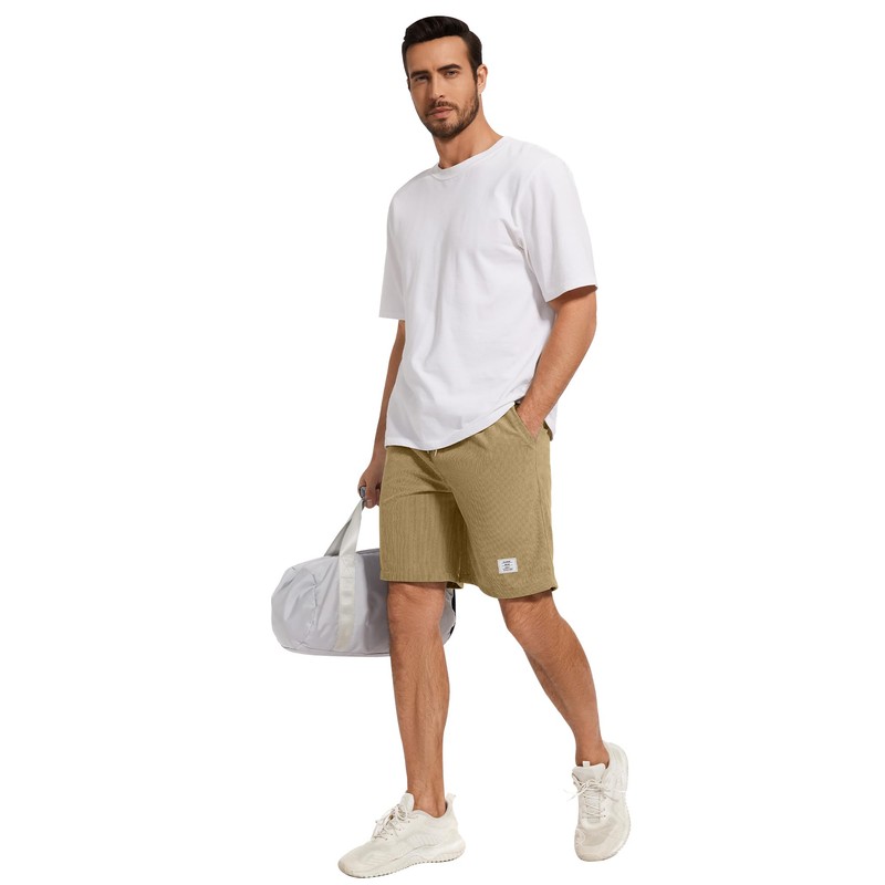 LVCBL Corduroy Men's Summer Shorts, Linen Lightweight Shorts with Pockets,