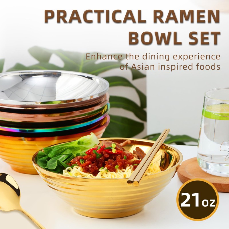 Meiishaaa Ramen Noodle Bowl, 2 Set (8PCS) Stainless Steel Japanese