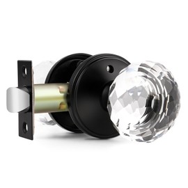 Lepushom 1 Pack Crystal Door Knobs Interior, Elegant Matte Black Glass Door Knobs, Keyless Privacy Door Locks for Bedrooms and Bathrooms