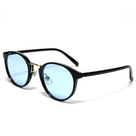 Berkut 1040103 Fully Modeled Date Glasses, Sunglasses, Colored Round, Lightweight, Fatigue-Resistant, Eye-friendly Lenses, Black Gold × Large Blue