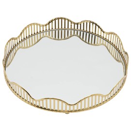 Mirrored Tray, Metal Decorative Gold Mirror Tray, Centerpieces Perfume Holder Decorative Organizer Curve Storage Makeup Bathroom Tray Home Vanity for Dresser Coffee Bathroom Living Room