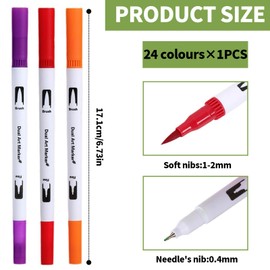svpfuo Pack of 24 Felt Tip Pens, Brush Pen Set, Felt Pens for Adults, Dual Tip Marker Watercolour Pen Set Water-based, Colourful Outlining Pen Painting Soft Tip, Hand Lettering Pens