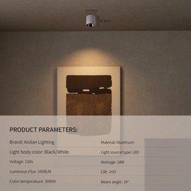 Aisilan Cylinder Ceiling Spotlight, Modern LED Ceiling Spot Lights Indoor, 18W Dimmable Downlight Directional Lighting for Living Room Hallway Foyer Corridor Bedroom, 3000K CRI 97+, White