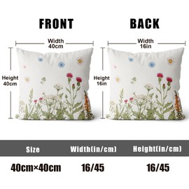 XPHZZL Cushion Covers Set of 2 Pack 40 x 40 cm - Soft Colored Wildflowers Pattern Decorative Pillow Covers for Sofa Bed Garden Outdoor Spring Decor with Invisible Zipper 16 x 16 Inch