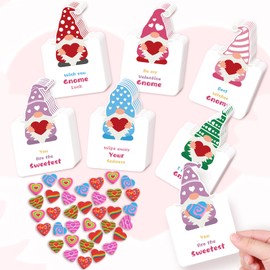 36 Valentines Day Cards for Kids - Gnomes Cards Heart Erasers with Valentine's Day Exchange Card for Girls Boys School Classroom Greeting Gifts Party Favors