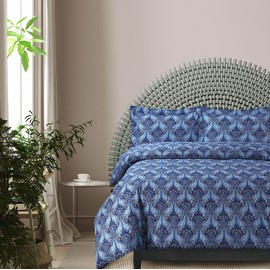 Azores Home Cotton Flannel Queen Duvet Cover Set, Oversized, Wrinkle Resistant, Soft Touch, Includes One Duvet Cover and Two Sham Pillowcases, 170GSM, Sofi Paisley/Dark Blue