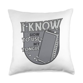 Chromatic Harmonica Set Accessories Beginner Gifts I Know How to Use My Tongue Harmonicist Mouth Harp Harmonica Throw Pillow, 18x18, Multicolor