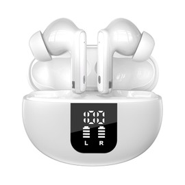 ANC&ENC Wireless Earbuds Bluetooth 5.4 in Ear Earphones 6-7h Play Time Single Charge Transparency Mode with Deep Bass Stereo Sound LCD Screen Waterproof for Music & Game & Call (White)