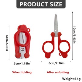 Foldable Scissors, 10 cm, Portable Folding Travel Scissors, Stainless Steel Blades with Plastic Handles, Compact Design for Crafting, Sewing, Right and Left-Handed Use (Red)