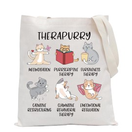 POFULL Therapurry Cats Puns Gift Emotional Regulation Mental Health Cats Gift Cats Lover Gift Therapist Cats Lover Tote Bag (THERAPURRY)