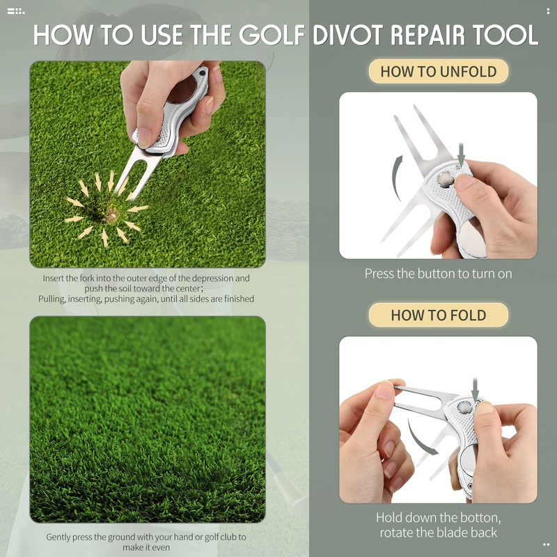 Skylety 4 Pieces Golf Divot Repair Tool with Magnetic Button
