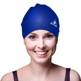 Water Gear Latex Swim Cap- Shave Time Off Your Lap - Great for Athletes and Swimmers - Swim Caps for Men Women Long Hair - Blue
