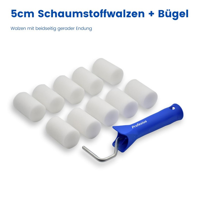 Profesius Lackierwalzen Set 12 tlg. -10 Schaumstoffrollen 5cm inkl. Lackierwanne