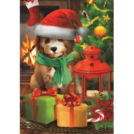 Waiting For Santa Christmas House Flag Puppy Presents 28" x 40" Briarwood Lane
