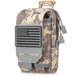 SOWHUP Tactical Molle Pouch Cell Phone Pouch Holster Small Utility EDC Pouch Gadget Organizer Bag with Tactical Key Ring Holder and U.S.A Flag Patch (ACU1)