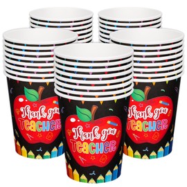 FYSUIMU 100 Pcs Teacher Appreciation Paper Cups Black Apples Pencil Disposable Cups 9 oz Thank You Teacher Party Drinkware for Hot Cold Drinks Teacher's Day Table Supplies