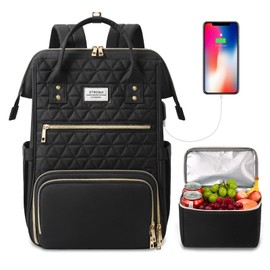 ETRONIK Lunch Backpack for Women, 15.6 in Laptop Backpack with USB Charging Port, Teacher Nurse Work Backpack with Cooler Bag Insulated Laptop bag Gifts for Women Men, Black