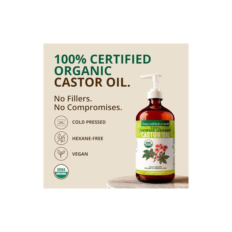 REJUVENATURALS - Aceite de ricino orgánico prensado en frío 473