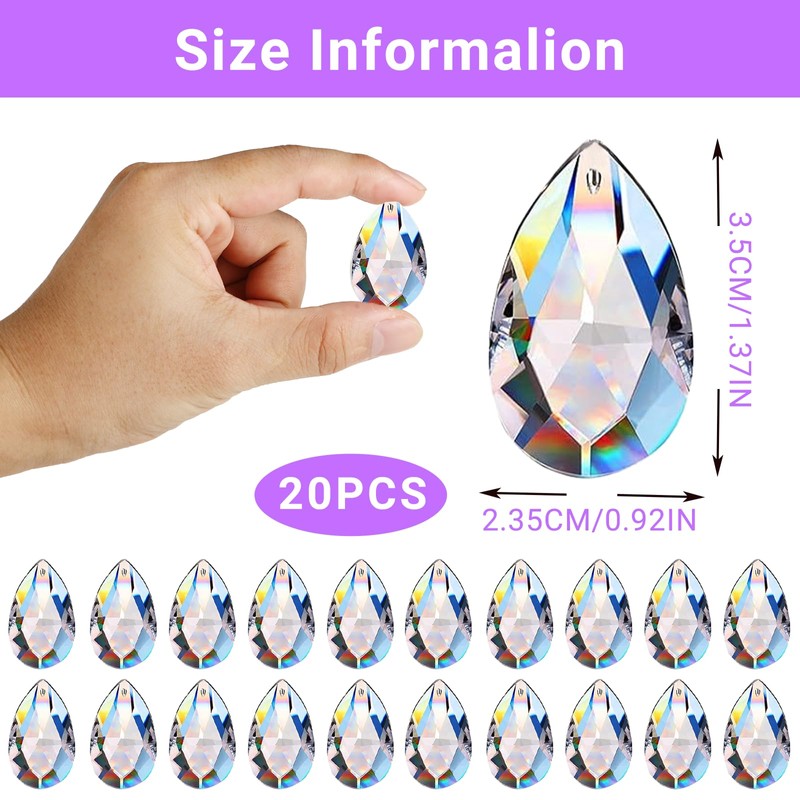 20 Pieces Diamond Shape Hanging Crystals - Suncatcher Crystal, Prism,