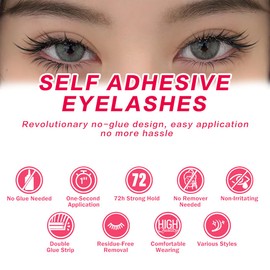 FindLove Stick on Lashes Self Adhesive Press on Glueless Gluefree Lash for Women No Glue Needed Natural Eyelash(Fox Eye)