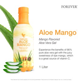 Forever Living - Forever Aloe Mango - Pure Aloe Vera Gel Infused with Mango - Gluten-Free and Vegan with Added Vitamin C - 1 Liter