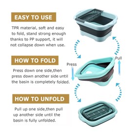 Alltiett 2.77 Gallon (10.5L) Collapsible Dish Basin with Drain Plug, Outdoor Multiuse Foldable Sink Tub, Dishpan, Wash Basin, Portable Kitchen Storage Tray for Camping, RV, Beverage Bucket (Green)