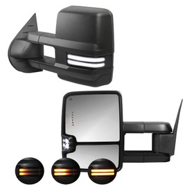 LUCTEND Tow Mirrors Compatible with 2007-2013 Chevy Silverado/GMC Sierra 1500,Power Glass,Power Heated,Switchback Light,Backup Light,Running Light(Smoked Len Black Housing)