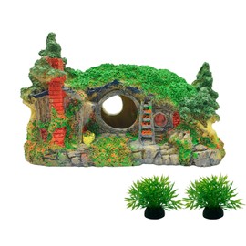 Tfwadmx Aquarium Decorations Hobbit House, Resin Small Fish Hideout Cave, Aquarium Decor Hollow Hole Shelter Fish Tank Ornaments Mini Garden Decorating Landscaping Accessories(3 Pcs)