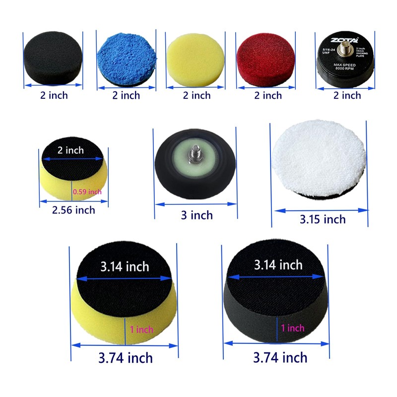 ZOTA 12Pcs Car Buffing Kit, 2"/ 3" Sponge Polishing Pad